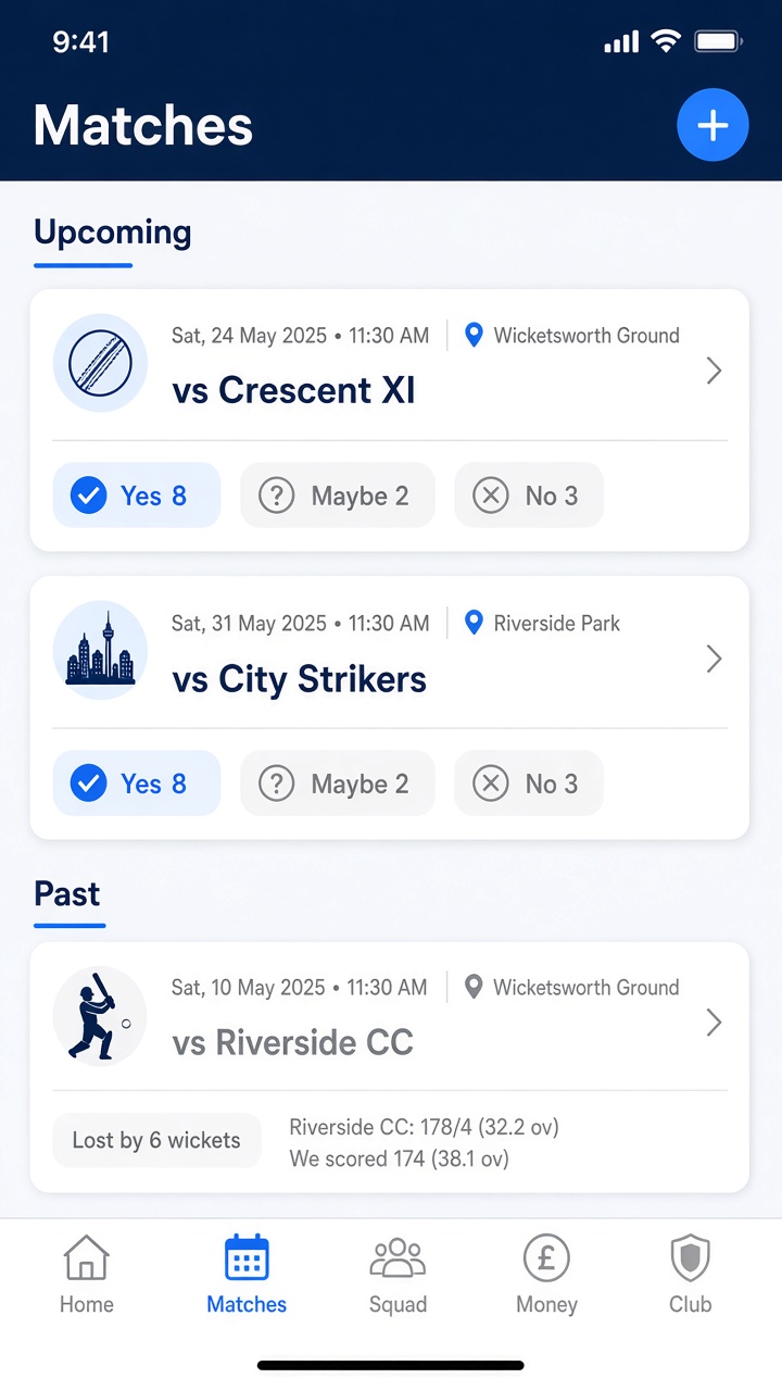 Matches list mockup