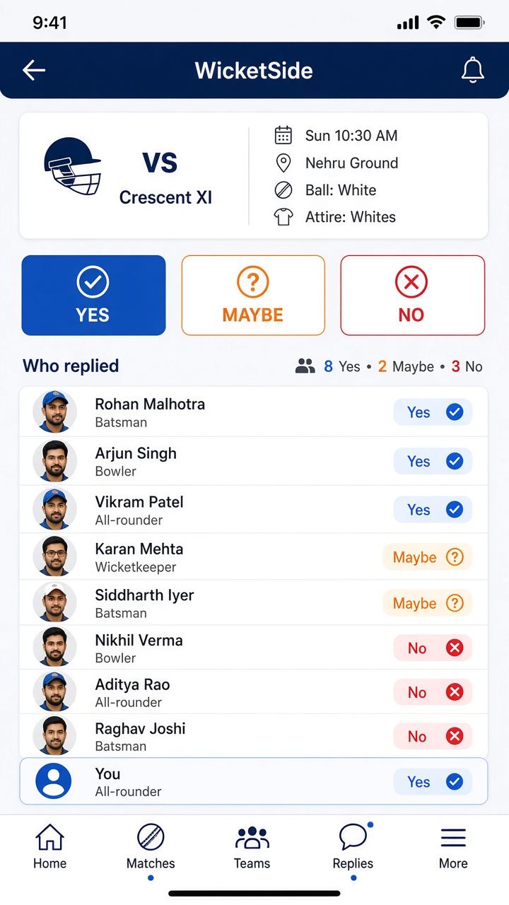 WicketSide availability mockup